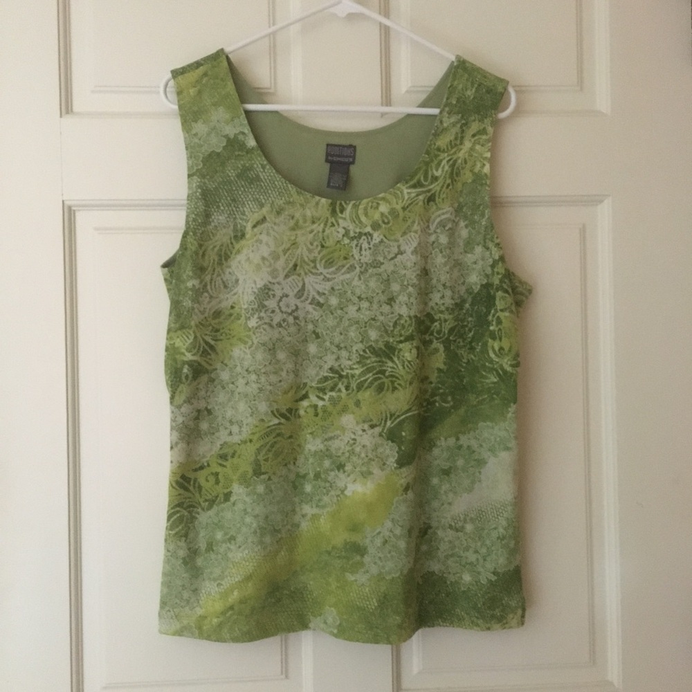 Chico’s XL Women’s Tank Top Sleeveless Green Floral Lined | Additions by Chico’s